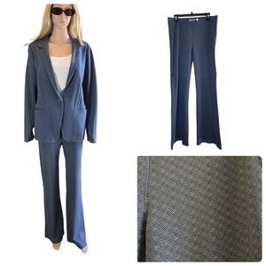 Betabrand Dress Pant Yoga Pants Blue Chevron Pattern Bootcut Flare LG EUC